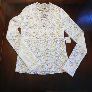 Intimately By Free People White Lace All Day Long Blouse NWT